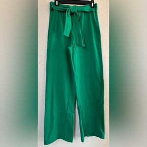 ZARA Kelly Green Tied Cotton Pants Size Medium - High Waisted Wide Leg